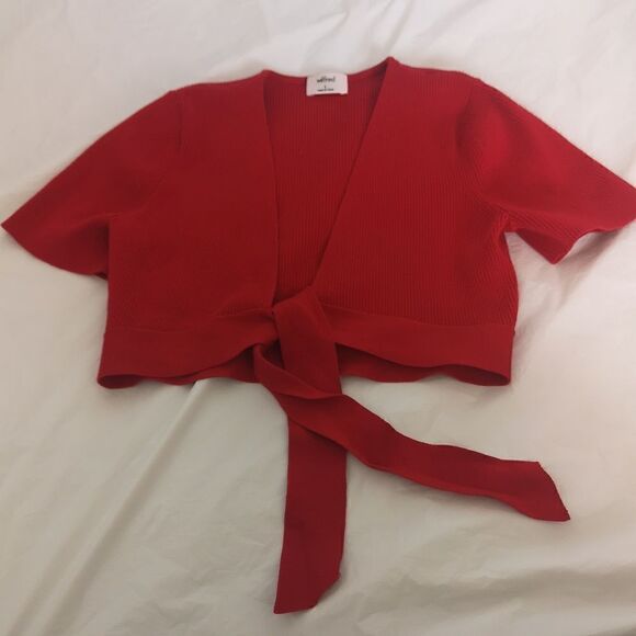 Wilfred Ladies Ribbed Tie Front Crop Top Small Red - Picture 16 of 16